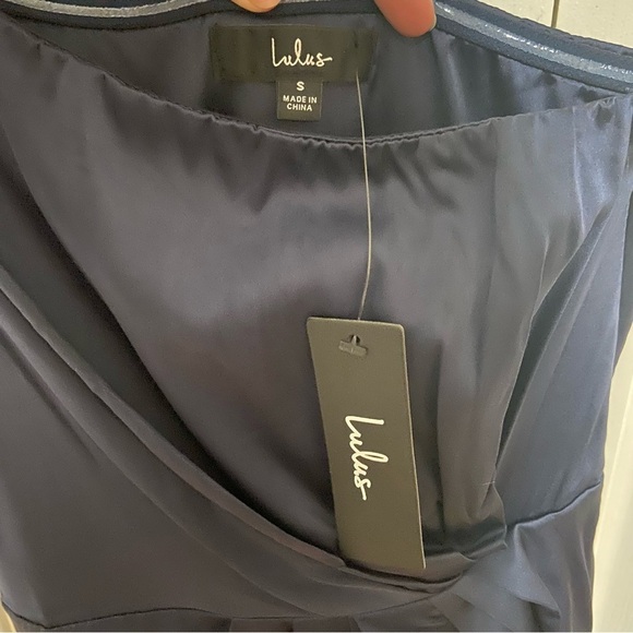 Lulus NWT One Shoulder Asymmetrical Navy Blue Satin Formal Dress Size Small - Picture 8 of 10